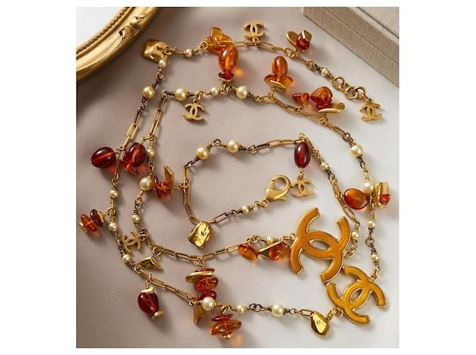 Chanel 11C Runway Lange Halskette Bernstein und Gold Beige Golden Orange - Ansicht 7