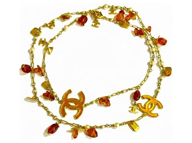 Chanel 11C Runway Lange Halskette Bernstein und Gold Beige Golden Orange - Ansicht 8