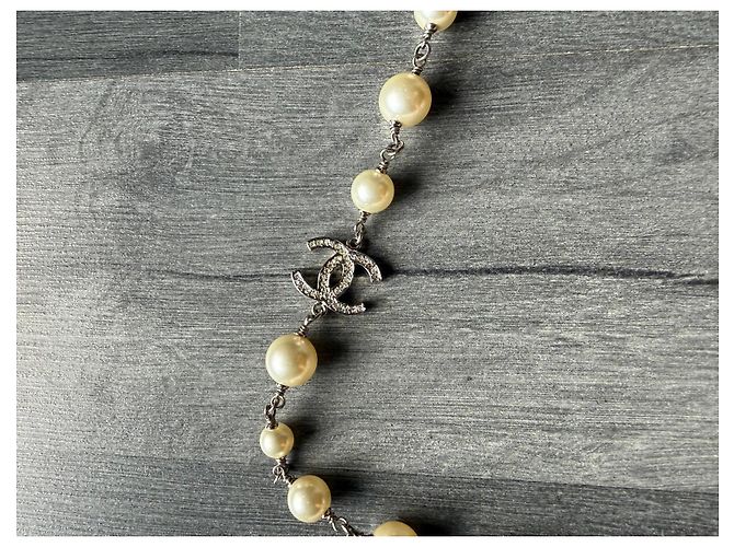 Collana Chanel Perle e Camelia in Cristalli Argento Bianco - vista 5