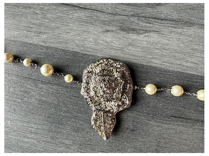 Collana Chanel Perle e Camelia in Cristalli Argento Bianco - vista 6