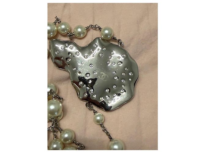 Collana Chanel Perle e Camelia in Cristalli Argento Bianco - vista 9