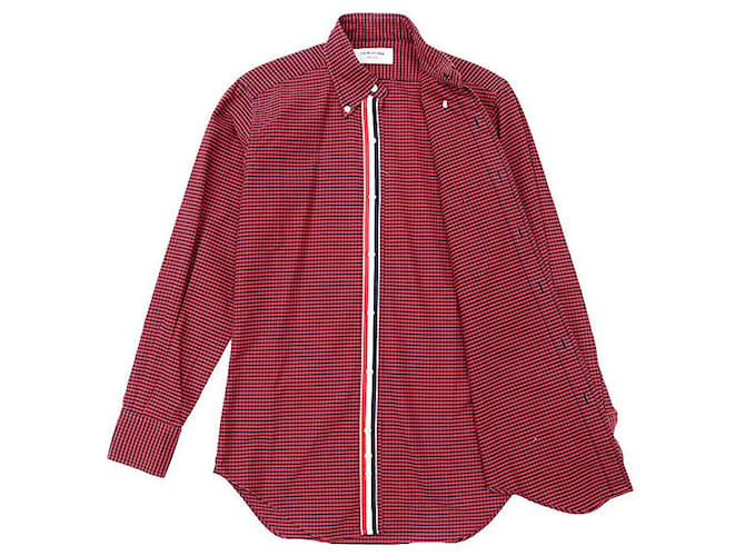 Camicia in cotone Thom Browne Rosso Blu navy - vista 5