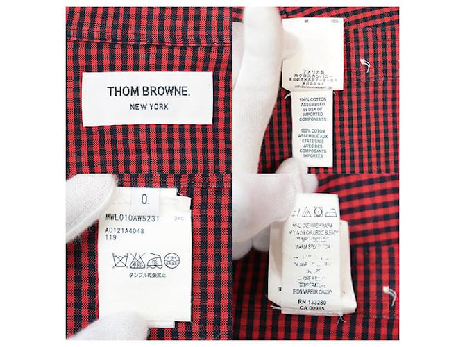 Camicia in cotone Thom Browne Rosso Blu navy - vista 8