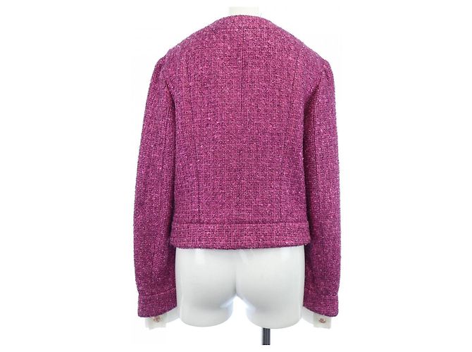 Chaqueta sin cuello Chanel Rosa Blanco - vista 2