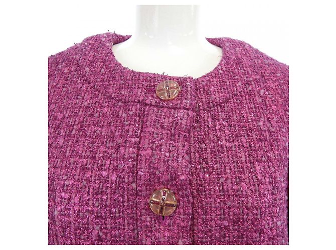 Chaqueta sin cuello Chanel Rosa Blanco - vista 6