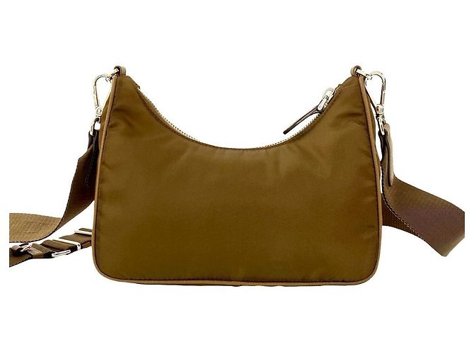 Borsa a Spalla 2 in 1 in Pelle Saffiano Nylon Prada Marrone - vista 4