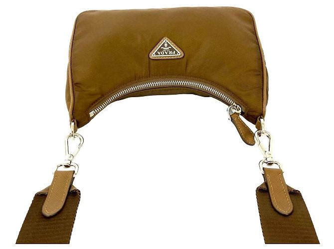 Borsa a Spalla 2 in 1 in Pelle Saffiano Nylon Prada Marrone - vista 5
