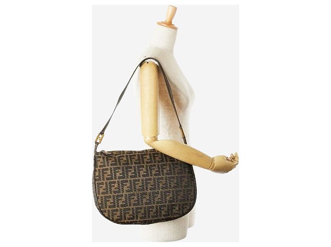 Fendi Borsa a spalla in tela FF Zucca marrone - vista 2