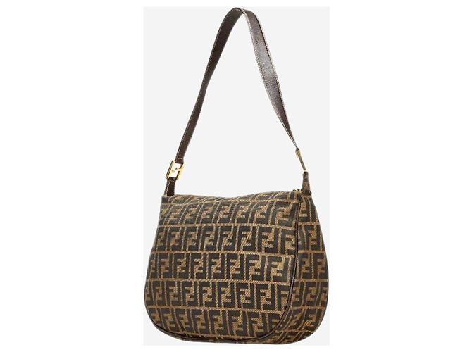 Fendi Borsa a spalla in tela FF Zucca marrone - vista 3