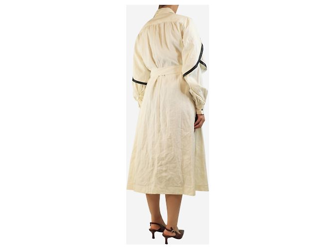 Céline Cremefarbenes Leinenhemdkleid mit Gürtel - Größe UK 8 Roh - Ansicht 2