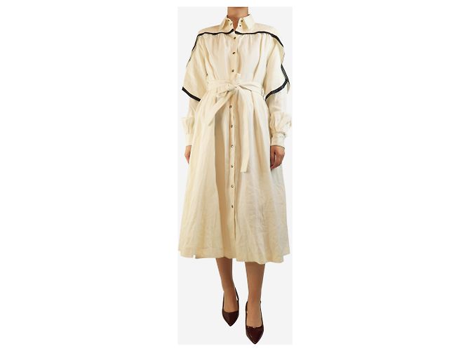 Céline Cremefarbenes Leinenhemdkleid mit Gürtel - Größe UK 8 Roh - Ansicht 3