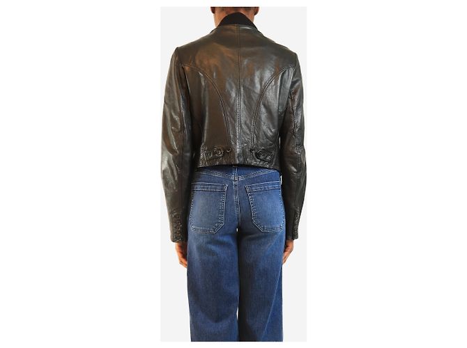Yohji Yamamoto Schwarze Lederbomberjacke - Größe UK 8 - Ansicht 2