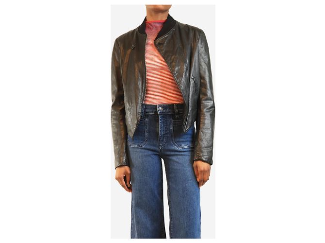 Yohji Yamamoto Schwarze Lederbomberjacke - Größe UK 8 - Ansicht 5