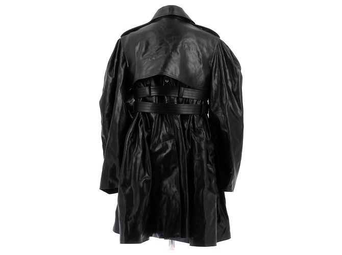 Ganni Schwarzer Trenchcoat aus recyceltem Leder mit Basque - Ansicht 2