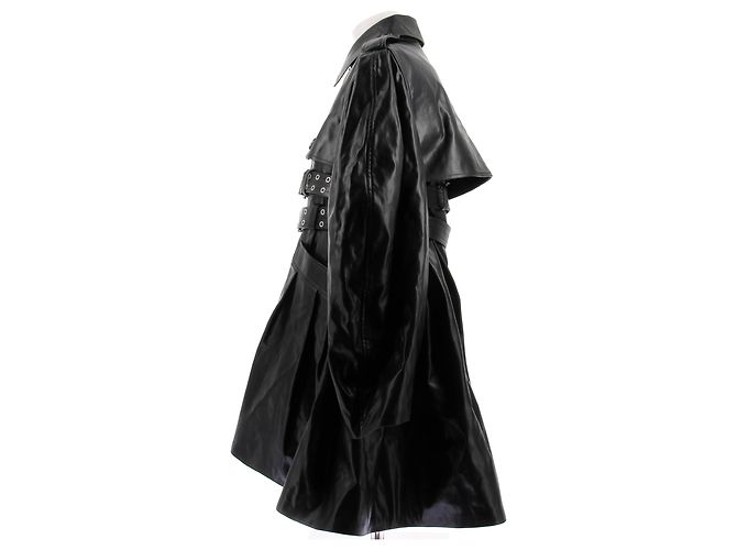 Ganni Schwarzer Trenchcoat aus recyceltem Leder mit Basque - Ansicht 4
