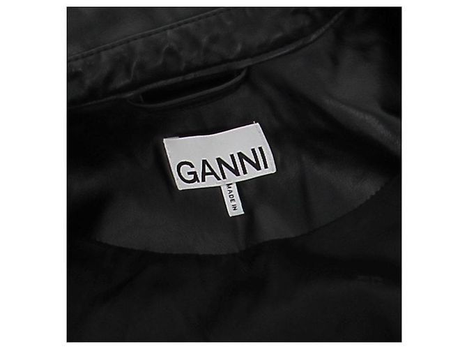 Ganni Schwarzer Trenchcoat aus recyceltem Leder mit Basque - Ansicht 5