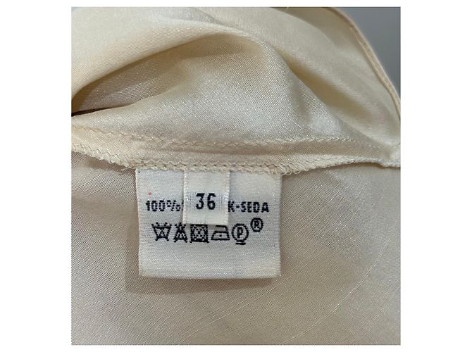 Hermès Camisón de seda Beige Crudo Crema Blanco roto - vista 4