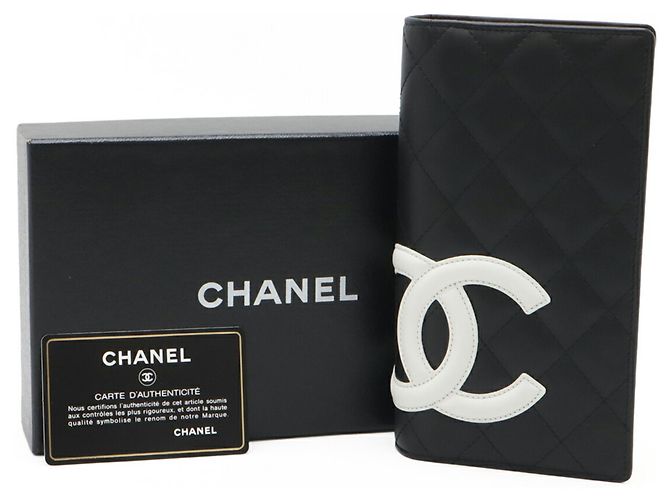 CHANEL Cartera Larga Bi-fold de Cuero Cambon con Marca Coco Negro Rosa Blanco - vista 10