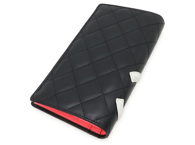 CHANEL Cartera Larga Bi-fold de Cuero Cambon con Marca Coco Negro Rosa Blanco - vista 3