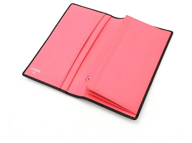 CHANEL Cartera Larga Bi-fold de Cuero Cambon con Marca Coco Negro Rosa Blanco - vista 5