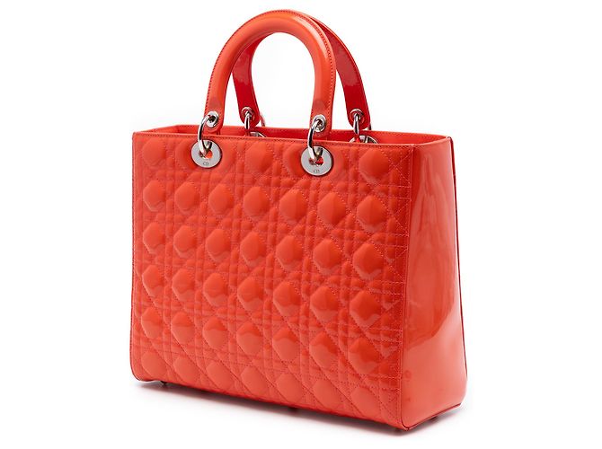 Dior Orange Große Lackleder Cannage Lady Dior Rot - Ansicht 2