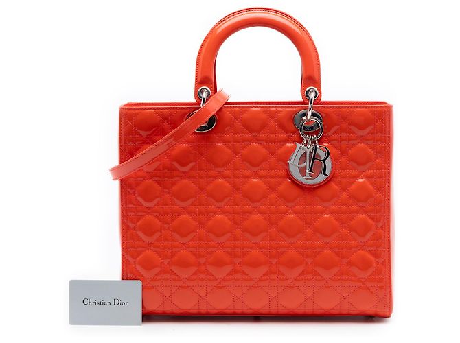Dior Orange Große Lackleder Cannage Lady Dior Rot - Ansicht 7