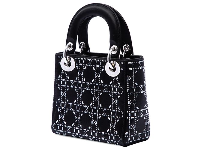 Dior Mini Nero in Velluto Cannage Decorato con Strass Lady Dior - vista 2