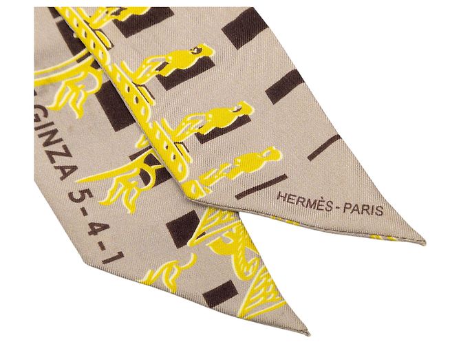 Hermès Graue Ginza 541 Seidentuch Twilly Braun - Ansicht 4