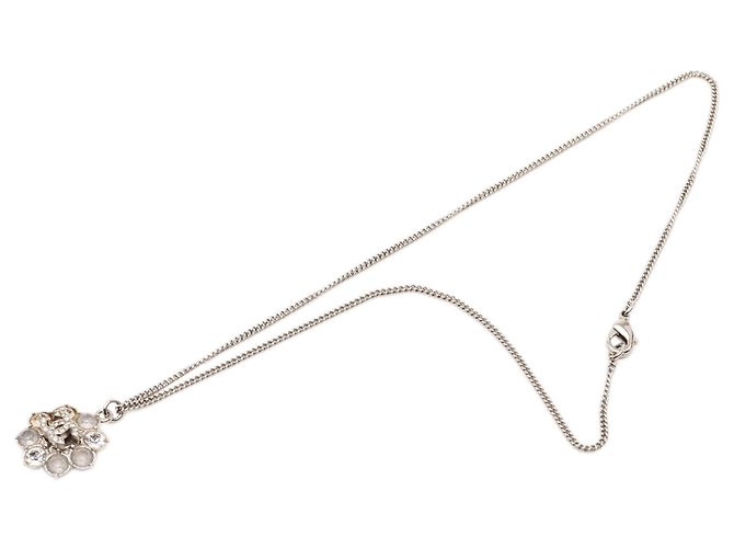 Collana pendente a forma di fiore in ottone strass CC argento di Chanel - vista 3
