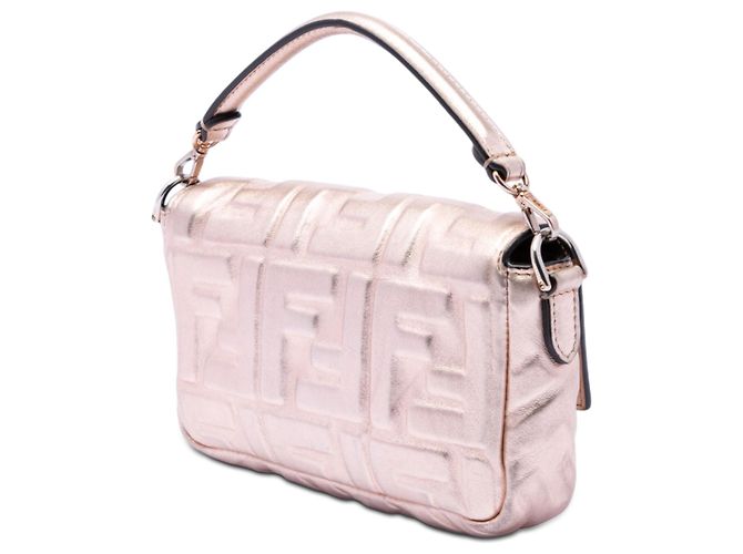 Borsa Baguette in pelle metallica goffrata Zucca mini rosa Fendi - vista 2
