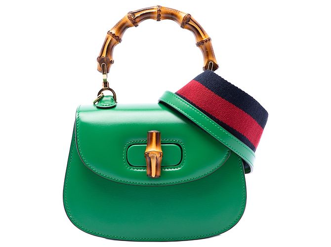 Bamboo Bolsa de mão mini de couro verde Gucci 1947 com alça de bambu - vista 2