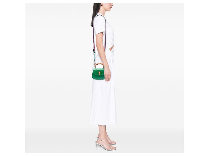 Bamboo Bolsa de mão mini de couro verde Gucci 1947 com alça de bambu - vista 7