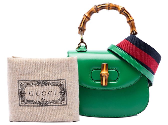 Bamboo Bolsa de mão mini de couro verde Gucci 1947 com alça de bambu - vista 8