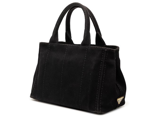 Borsa a tracolla in tela nera Canapa logo Prada piccola Nero - vista 2