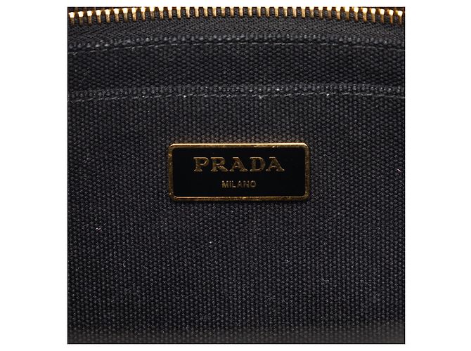 Borsa a tracolla in tela nera Canapa logo Prada piccola Nero - vista 5