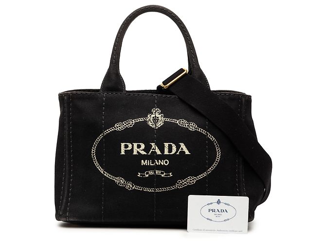 Borsa a tracolla in tela nera Canapa logo Prada piccola Nero - vista 7