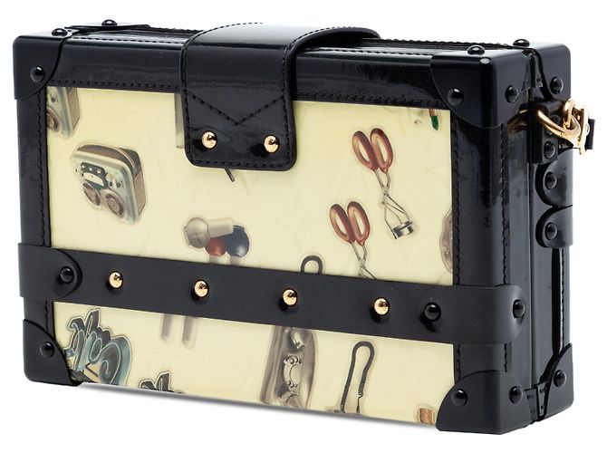 Louis Vuitton Petite Malle in Vernis Monogram Beige con Stickers - vista 2