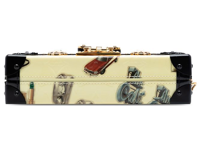 Louis Vuitton Petite Malle in Vernis Monogram Beige con Stickers - vista 3
