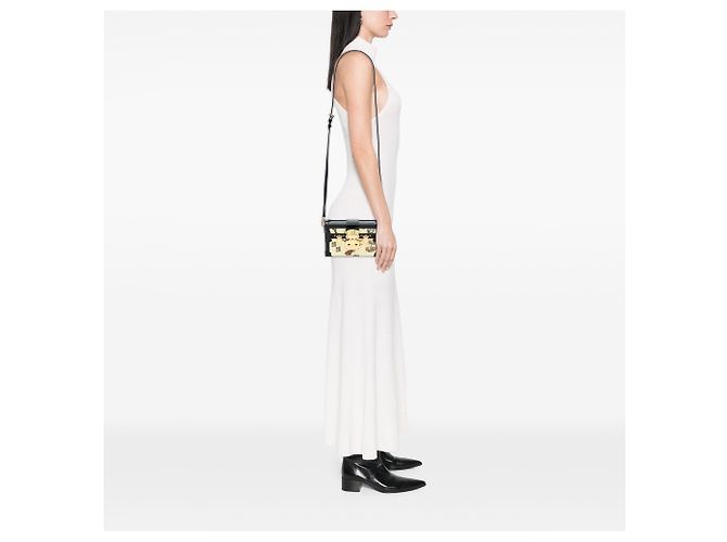 Louis Vuitton Petite Malle in Vernis Monogram Beige con Stickers - vista 6