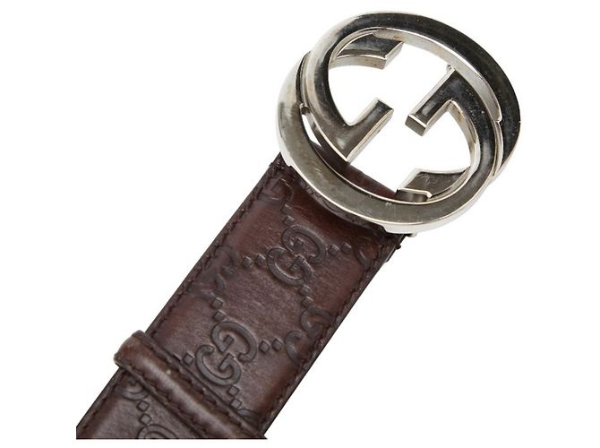 Gucci Brown Leather GG Pattern Belt - view 6