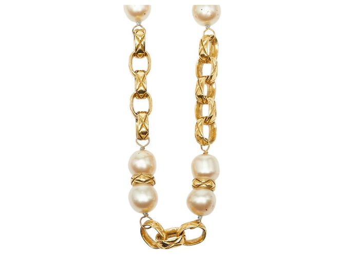 Timeless Collana a catena placcata in oro Chanel con perla artificiale D'oro - vista 4