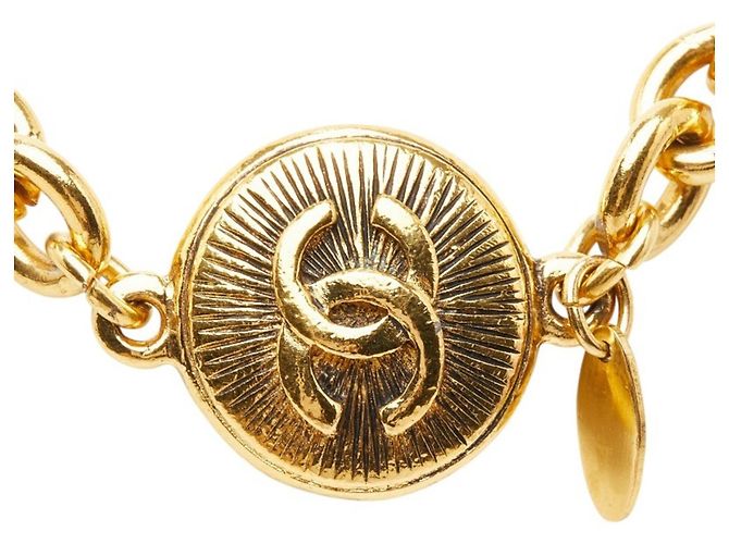Colar de corrente banhado a ouro Chanel Coco Mark Dourado - vista 3