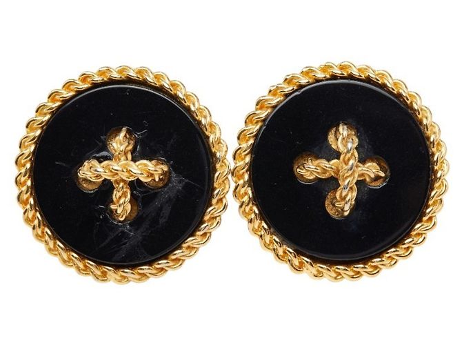 Orecchini a clip in catena vintage Chanel Nero D'oro - vista 2