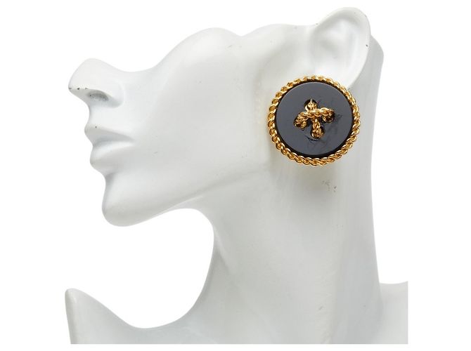 Orecchini a clip in catena vintage Chanel Nero D'oro - vista 5
