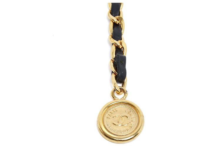 Chanel circa 1995 Kettengürtel T100 Goldene Kette Schwarzer Leder Gürtel 4XL 40 in - Ansicht 3