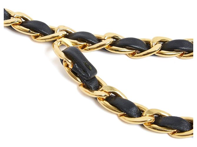 Chanel circa 1995 Kettengürtel T100 Goldene Kette Schwarzer Leder Gürtel 4XL 40 in - Ansicht 4