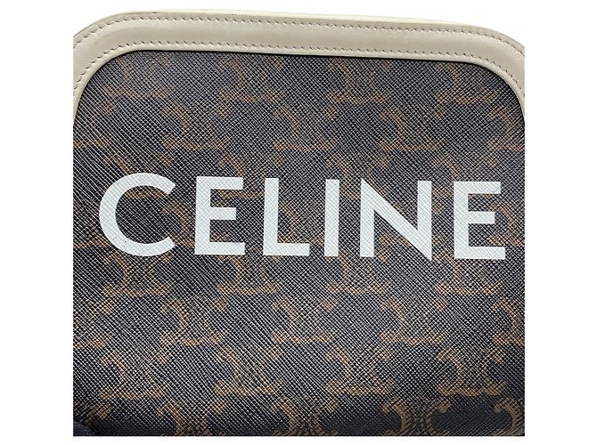 Triomphe Céline Bolsa de ombro Celine marrom e branca Branco - vista 16