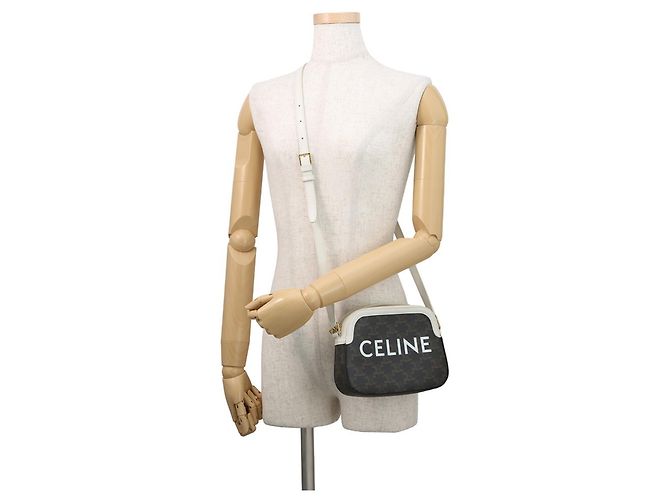 Triomphe Céline Bolsa de ombro Celine marrom e branca Branco - vista 4