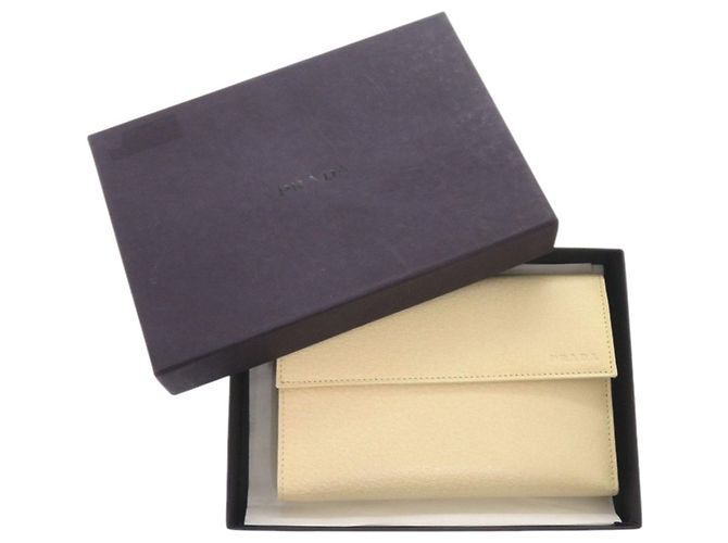 Billetera de cuero Corda beige plegable Prada 1M0510 - vista 2