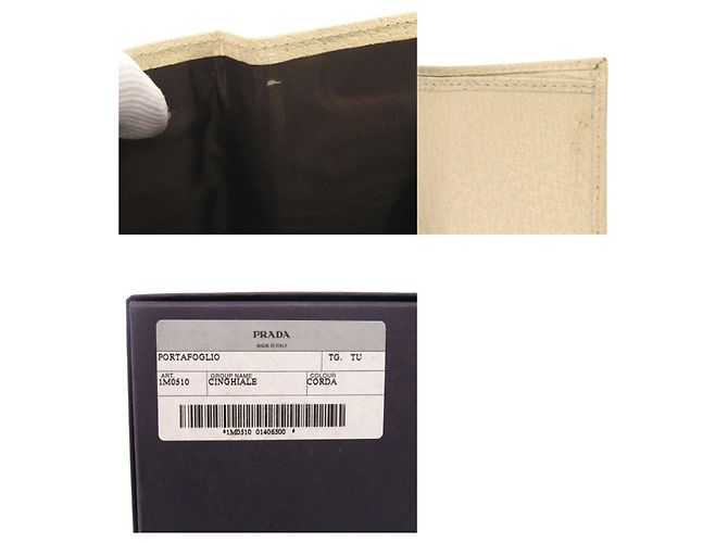 Billetera de cuero Corda beige plegable Prada 1M0510 - vista 9